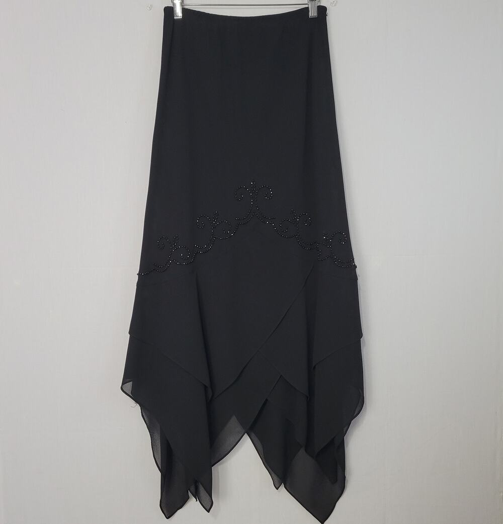 Vintage Beaded Asymmetrical Pull On Midi Skirt size 12 90s Goth Whimsigoth USA
